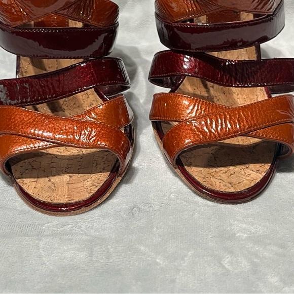 Manolo Blahnik x Birkenstock Patent Leather Burgundy / Topaz Strappy Sandals - Picture 5 of 14